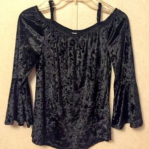 Black off shoulder bell sleeve blouse